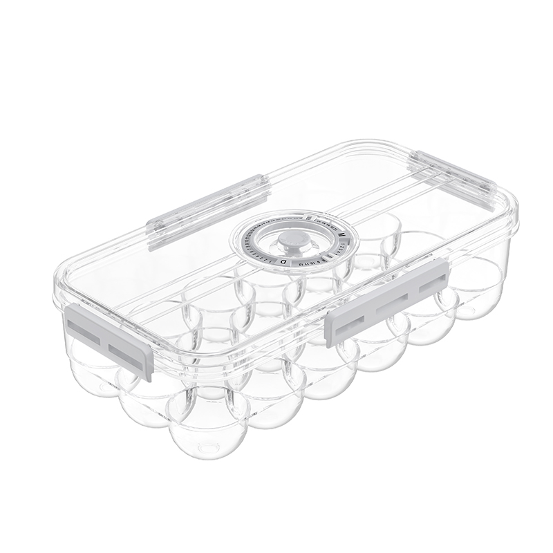Tong simpanan telur 18-kiraan stackable dengan penutup pelacak masa 